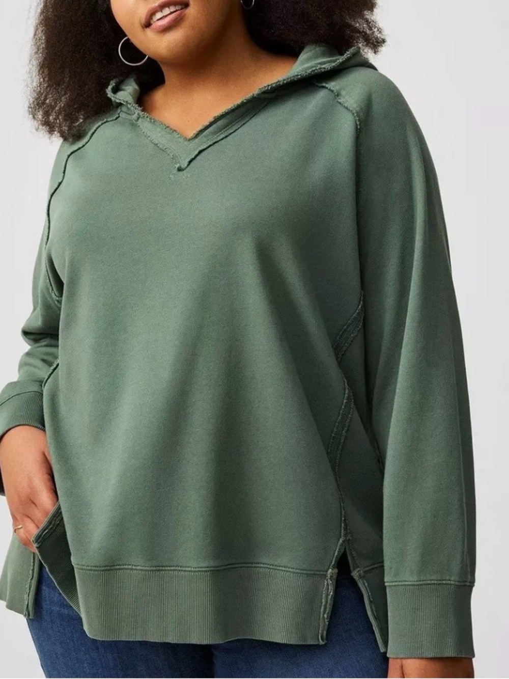 Torrid Relaxed Oversized V-Neck Pullover Hoodie in Olive Green Plus Size 3